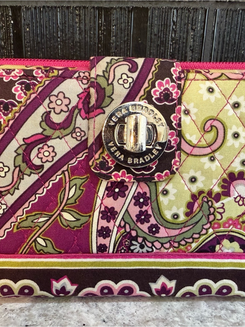 Vera Bradley Turn Lock Wallet - Very Berry Paisley - Picture 2 of 6